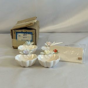 Vintage Bone China Mini Scalloped Round Place Card Holders with Flowers -4